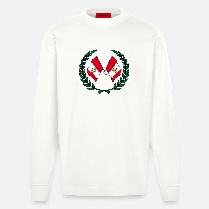 Flaggen Perus im Lorbeerkranz - Heavyweight Oversized Organic Langarmshirt Made in EU - OFF WHITE