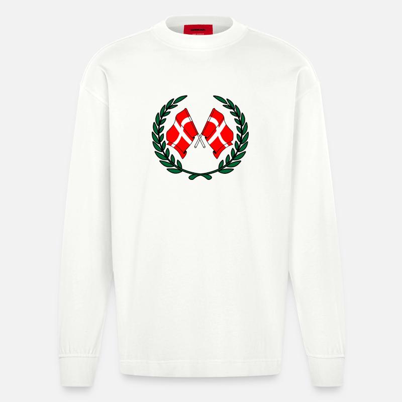 Dänemark Flaggen im Lorbeerkranz - Heavyweight Oversized Organic Langarmshirt Made in EU - OFF WHITE