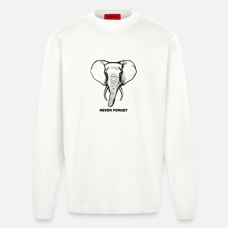 Elefant - Never forget - Heavyweight Oversized Organic Langarmshirt Made in EU - OFF WHITE