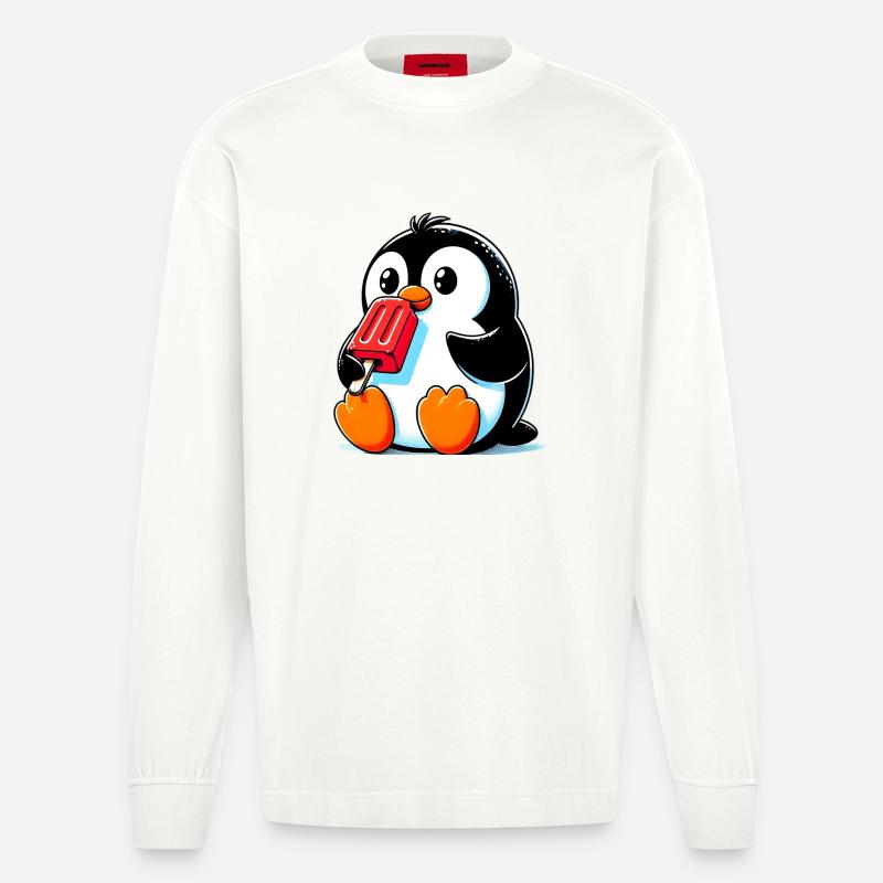 Pinguin isst ein Eis am Stiel - Heavyweight Oversized Organic Langarmshirt Made in EU - OFF WHITE
