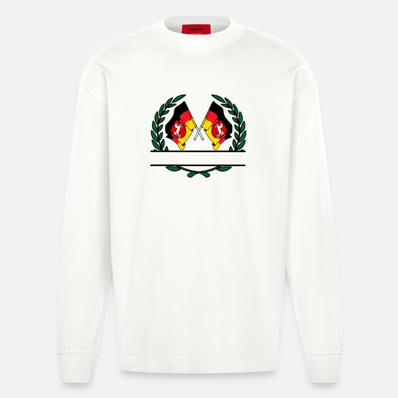Drapeaux Basse-Saxe couronne de laurier bannière - Manches longues bio épais oversize fabriqué en UE - OFF WHITE