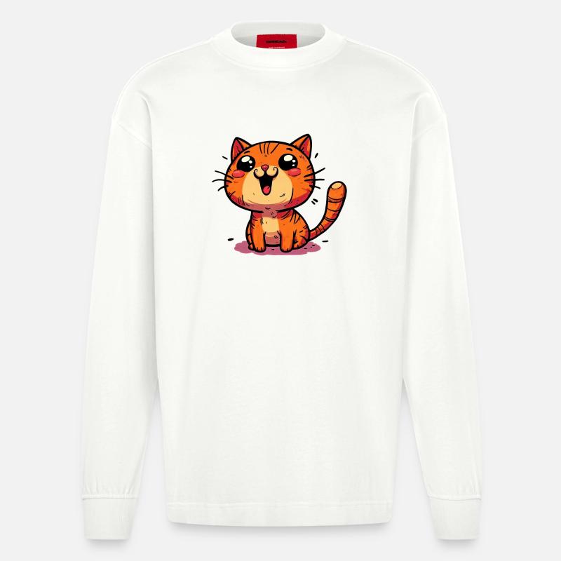 Katze - Heavyweight Oversized Organic Langarmshirt Made in EU - OFF WHITE