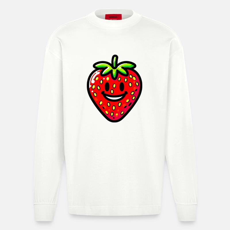 Erdbeer-Erdbeeren - Heavyweight Oversized Organic Langarmshirt Made in EU - OFF WHITE