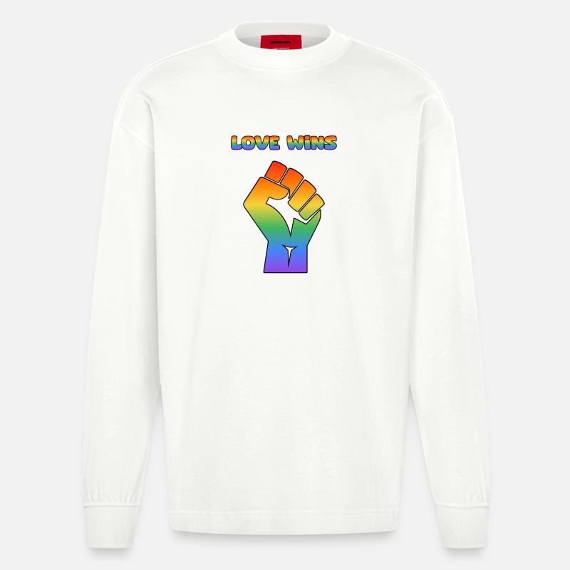 Liebe siegt Pride-Faust Regenbogen - Heavyweight Oversized Organic Langarmshirt Made in EU - OFF WHITE