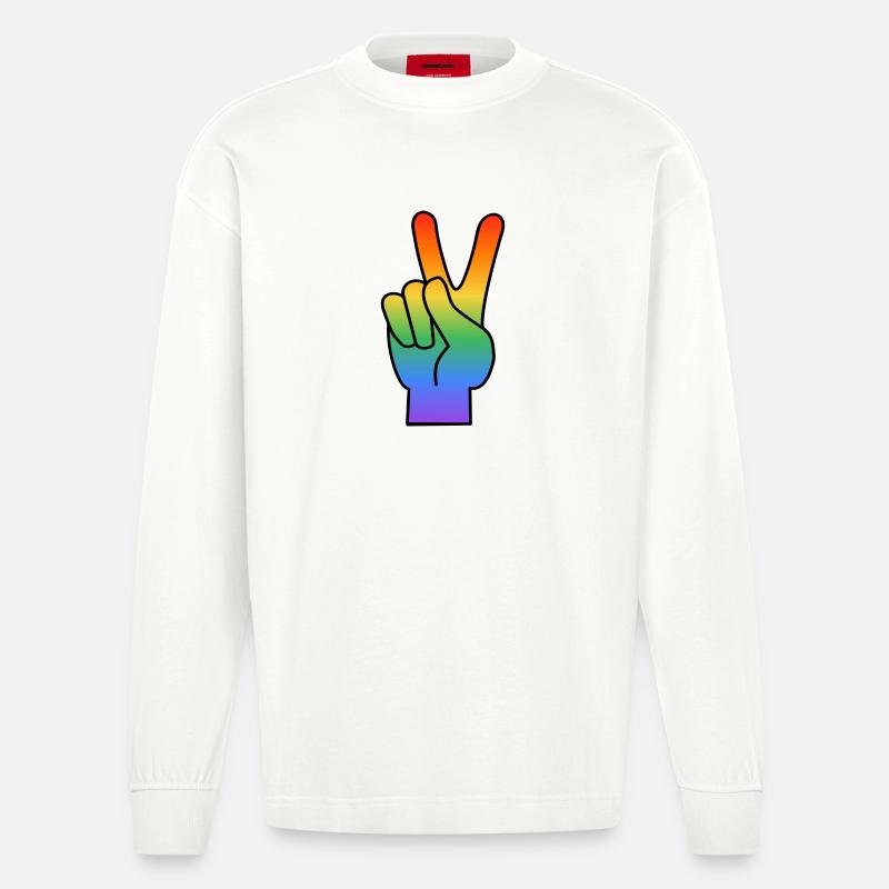 Regenbogen Peace Zeichen - Heavyweight Oversized Organic Langarmshirt Made in EU - OFF WHITE