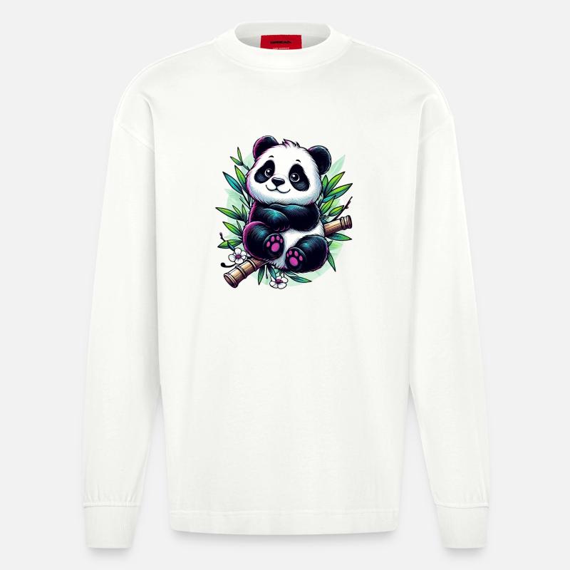 Panda - Heavyweight Oversized Organic Langarmshirt Made in EU - OFF WHITE