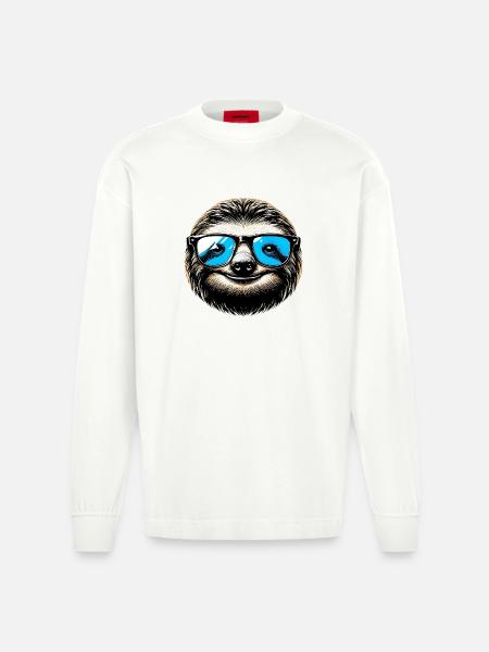 Faultier mit Sonnenbrille - Heavyweight Oversized Organic Langarmshirt Made in EU - OFF WHITE