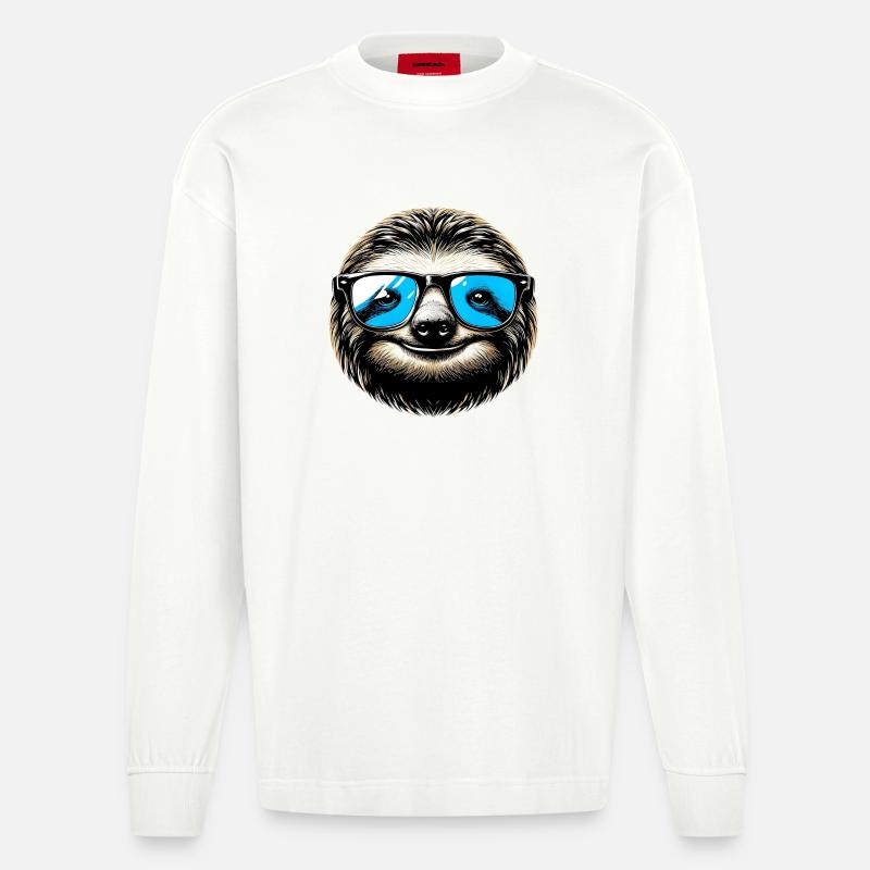 Faultier mit Sonnenbrille - Heavyweight Oversized Organic Langarmshirt Made in EU - OFF WHITE