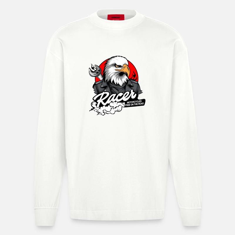 BIKER EAGLE - Heavyweight Oversized Organic Langarmshirt Made in EU - OFF WHITE
