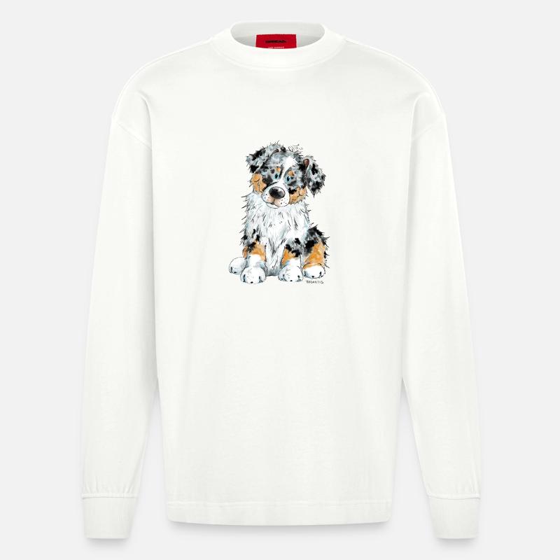 Australian Shepherd Hund Aussie - Heavyweight Oversized Organic Langarmshirt Made in EU - OFF WHITE