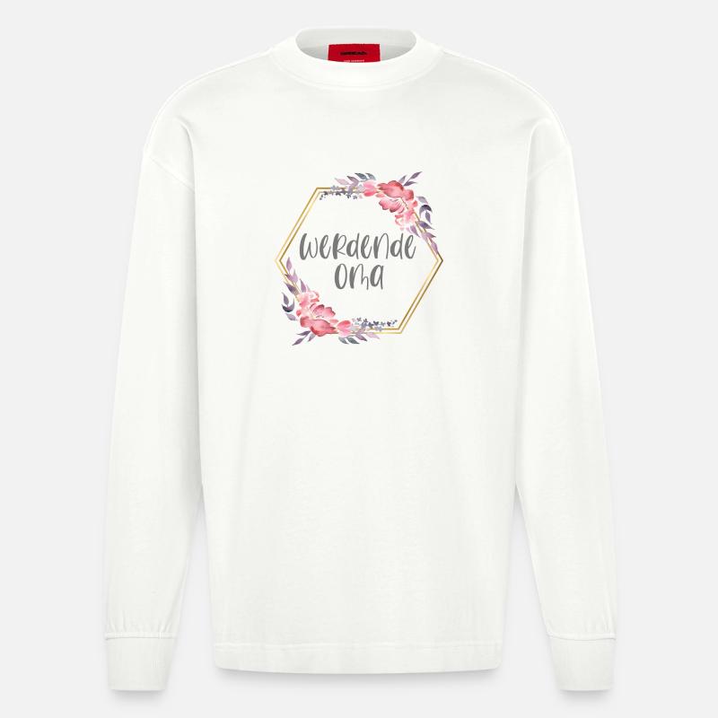 Boho werdende Oma Schwangerschaft Geschenk - Heavyweight Oversized Organic Langarmshirt Made in EU - OFF WHITE
