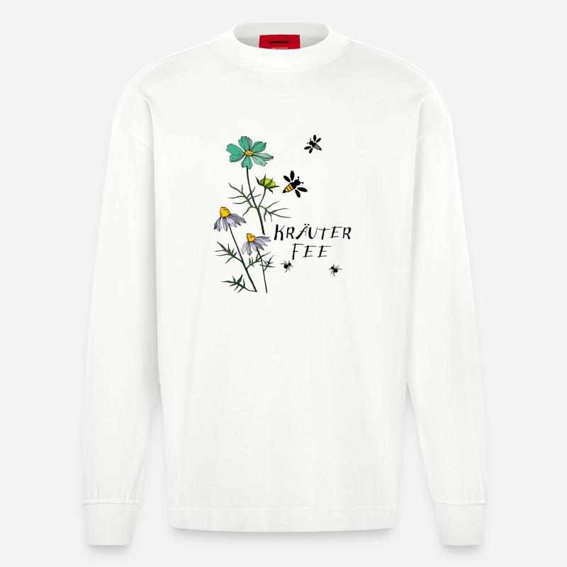 Herbe, Fée, Abeille, Fourmi - Manches longues bio épais oversize fabriqué en UE - OFF WHITE