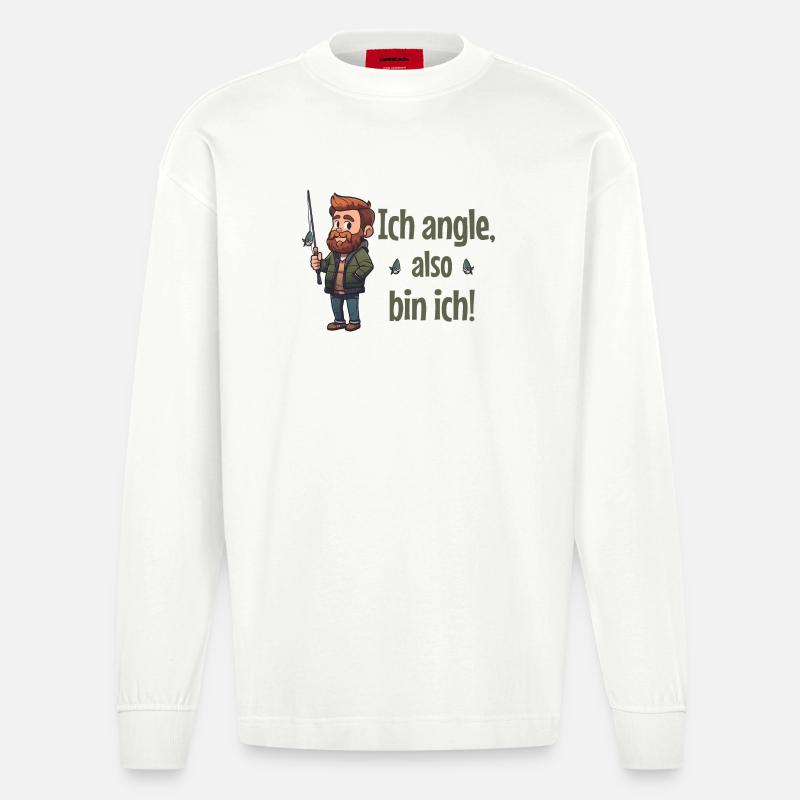 Ich angle, also bin ich! - Angler - Heavyweight Oversized Organic Langarmshirt Made in EU - OFF WHITE