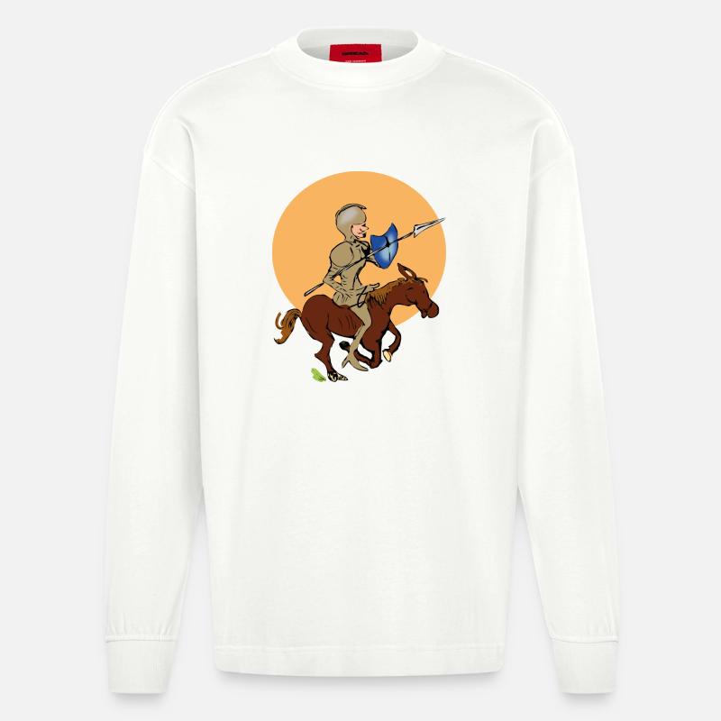 Ritter auf Pferd - Heavyweight Oversized Organic Langarmshirt Made in EU - OFF WHITE