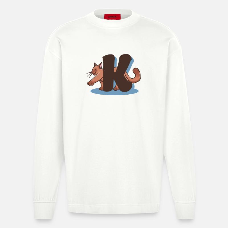 Katze Buchstabe K - Heavyweight Oversized Organic Langarmshirt Made in EU - OFF WHITE
