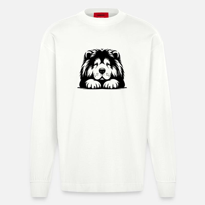 Chow Chow Kopf mit Pfoten - Heavyweight Oversized Organic Langarmshirt Made in EU - OFF WHITE