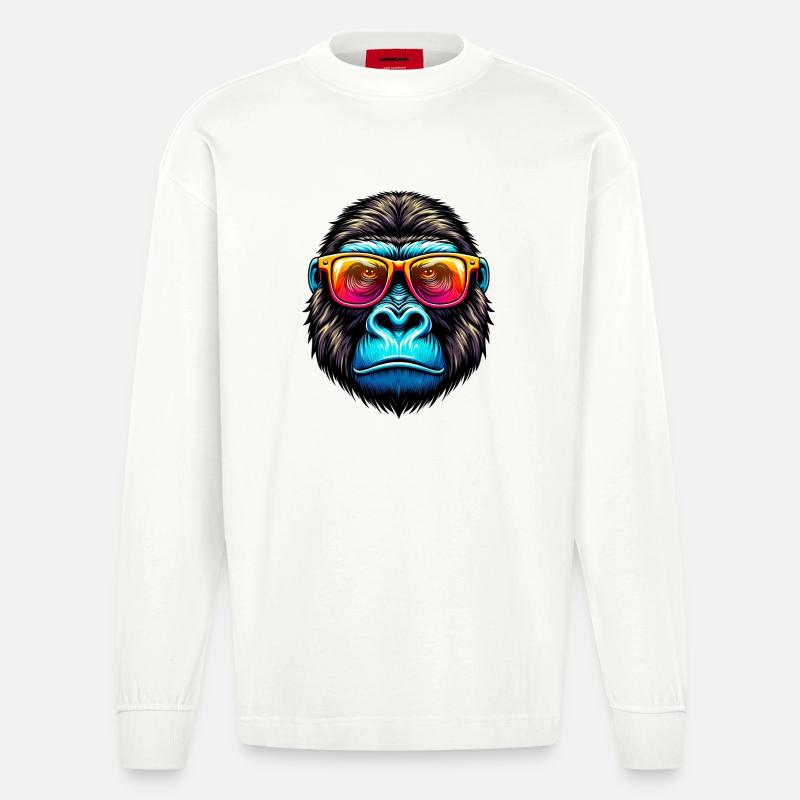 Gorillas mit Sonnenbrille - Heavyweight Oversized Organic Langarmshirt Made in EU - OFF WHITE