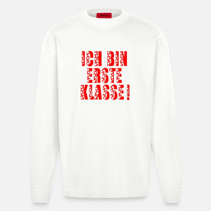 EINSCHULUNG - ICH BIN ERSTE KLASSE - Heavyweight Oversized Organic Langarmshirt Made in EU - OFF WHITE