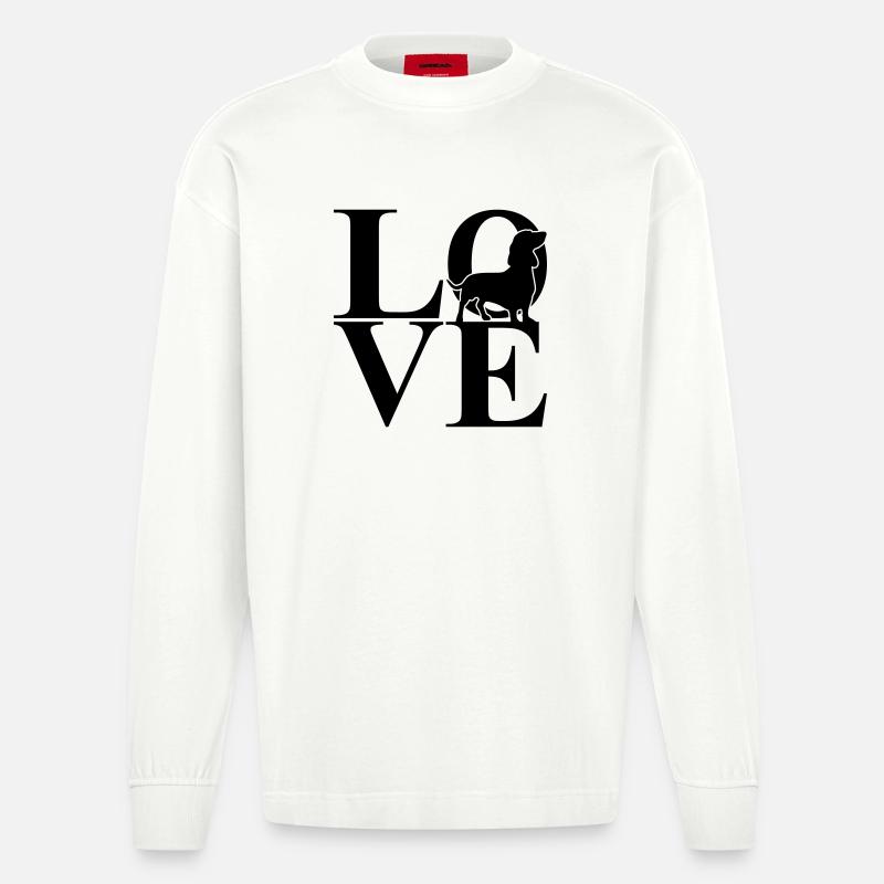 Dackel Love Hundemotiv - Heavyweight Oversized Organic Langarmshirt Made in EU - OFF WHITE