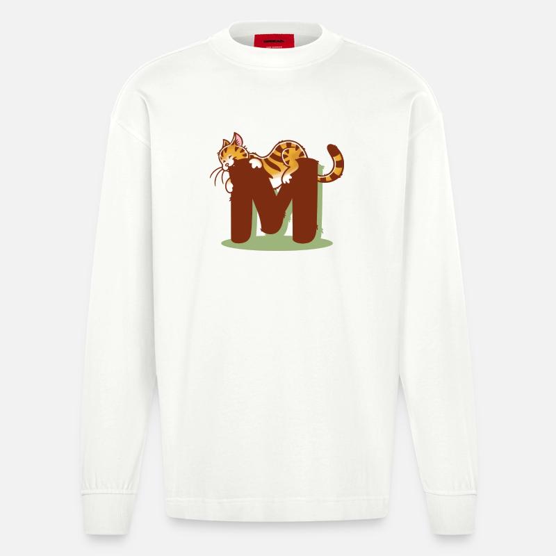 Katze Buchstabe M - Heavyweight Oversized Organic Langarmshirt Made in EU - OFF WHITE