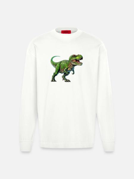Dinosaur - Heavyweight Oversized Organic Longsleeve Shirt Made in EU - OFF WHITE