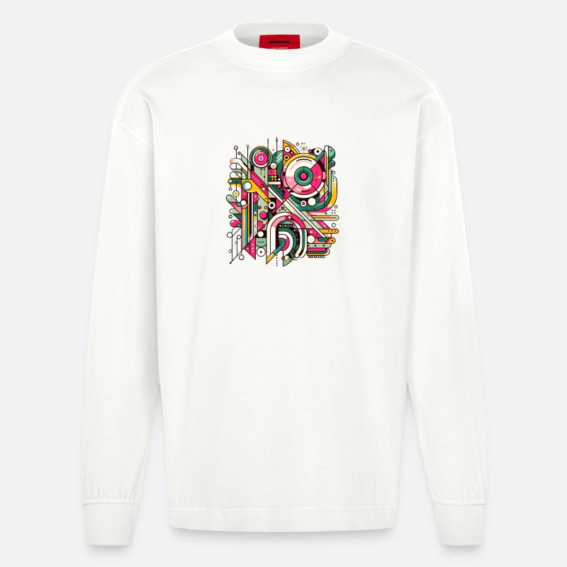 Neon Geometry — Hypergrid - Heavyweight Oversized Organic Langarmshirt Made in EU - OFF WHITE