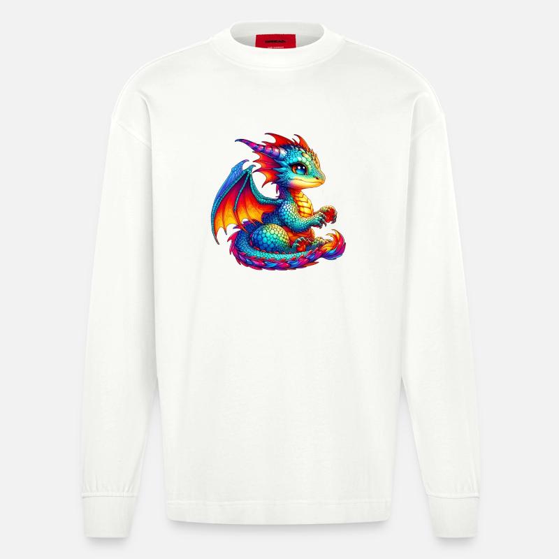 Drache - Heavyweight Oversized Organic Langarmshirt Made in EU - OFF WHITE