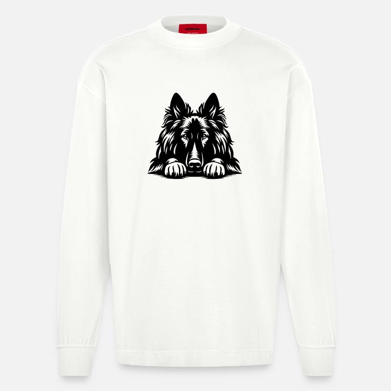 Tervueren Kopf mit Pfoten - Heavyweight Oversized Organic Langarmshirt Made in EU - OFF WHITE