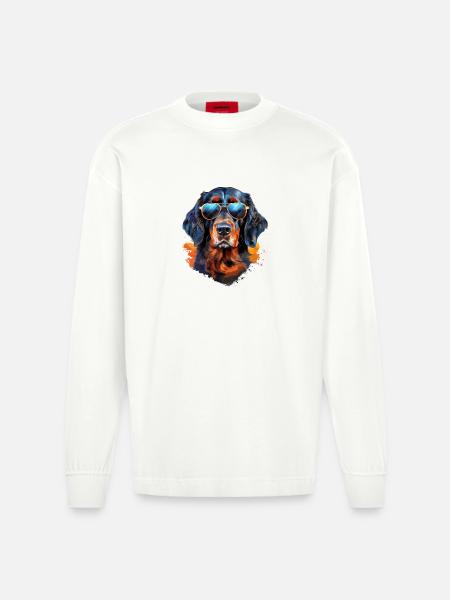 Gordon Setter with sunglasses - Heavyweight Oversized Organic Longsleeve Shirt Made in EU - OFF WHITE