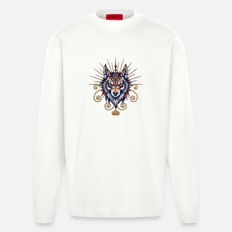 Atemberaubender Wolfskopf - Heavyweight Oversized Organic Langarmshirt Made in EU - OFF WHITE