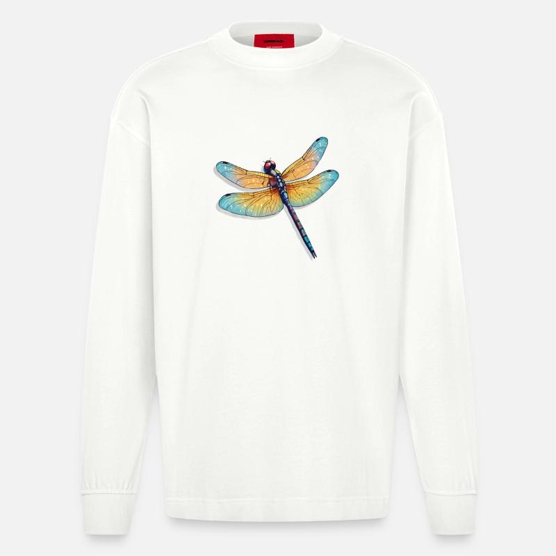 Farbenprächtige Libelle Illustration - Heavyweight Oversized Organic Langarmshirt Made in EU - OFF WHITE