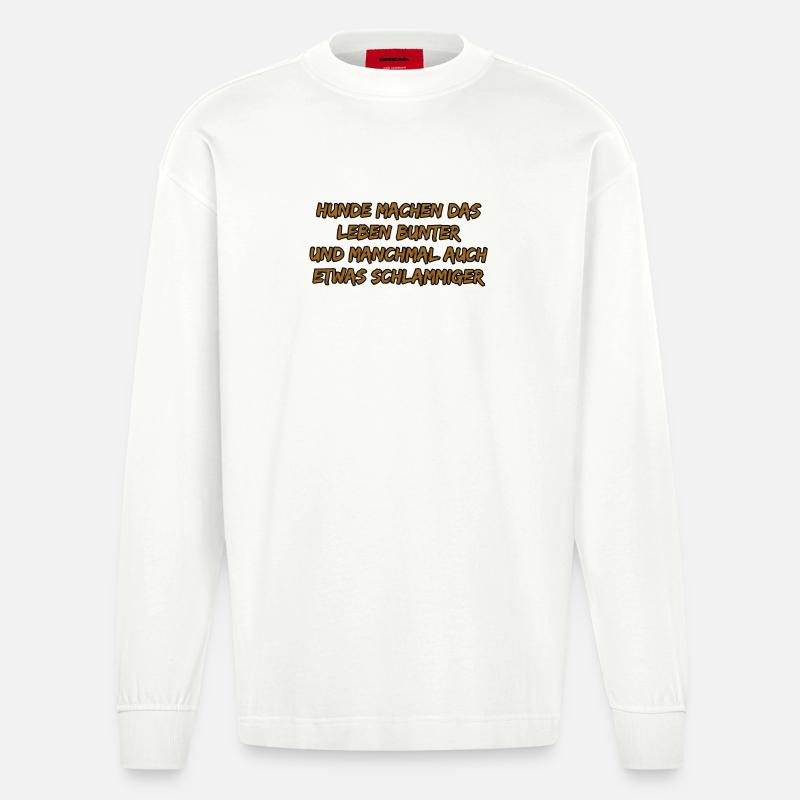 Hundebunte Lebensfreude - Heavyweight Oversized Organic Langarmshirt Made in EU - OFF WHITE