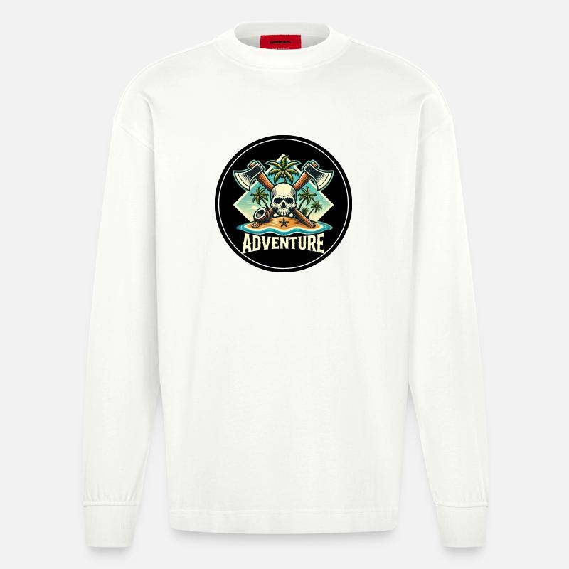 Abenteuer Skull Insel Patch - Heavyweight Oversized Organic Langarmshirt Made in EU - OFF WHITE