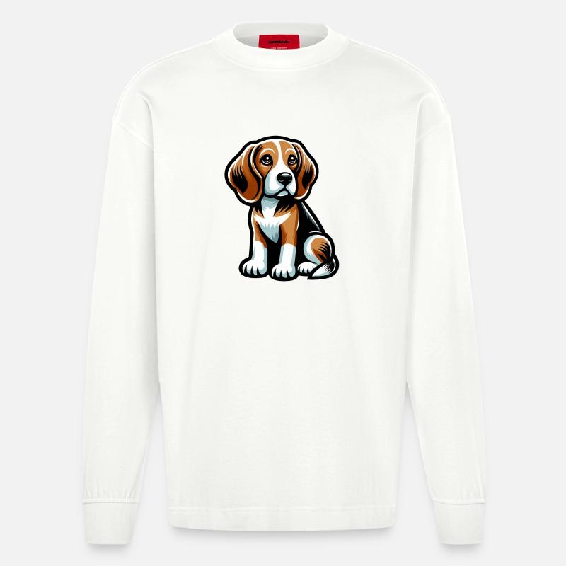 Beagle cartoon Chien mignon - Manches longues bio épais oversize fabriqué en UE - OFF WHITE