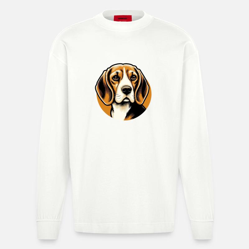 Beagle Hundekopf - Heavyweight Oversized Organic Langarmshirt Made in EU - OFF WHITE