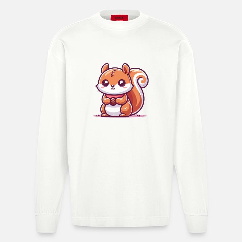 Ecureuil avec une graine - Manches longues bio épais oversize fabriqué en UE - OFF WHITE