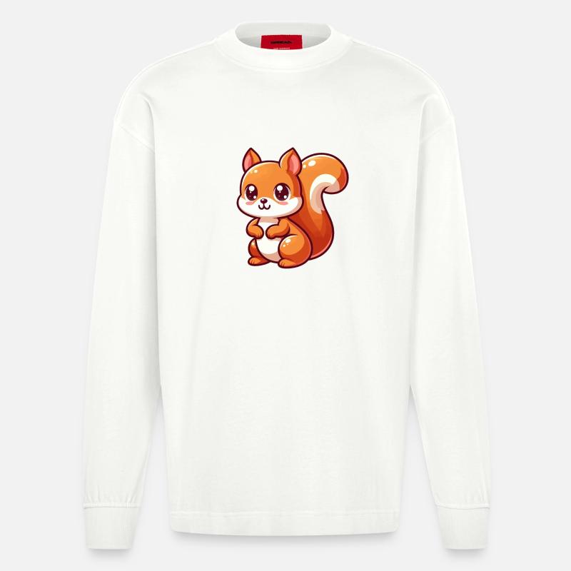 Kawaii Eichhörnchen - Heavyweight Oversized Organic Langarmshirt Made in EU - OFF WHITE