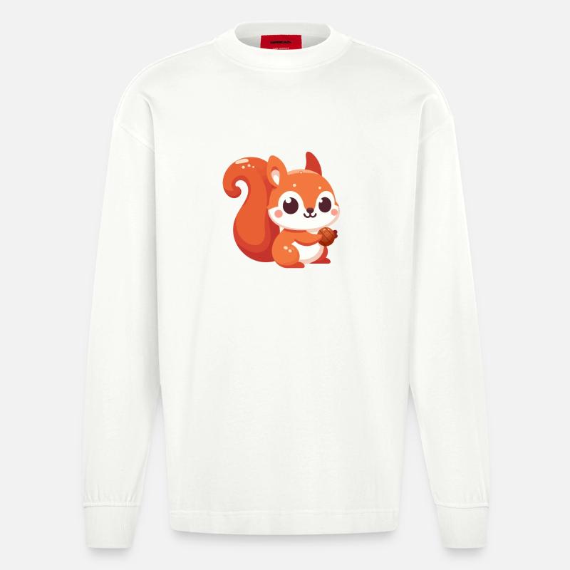 Chibi Ecureuil Kawaii - Manches longues bio épais oversize fabriqué en UE - OFF WHITE
