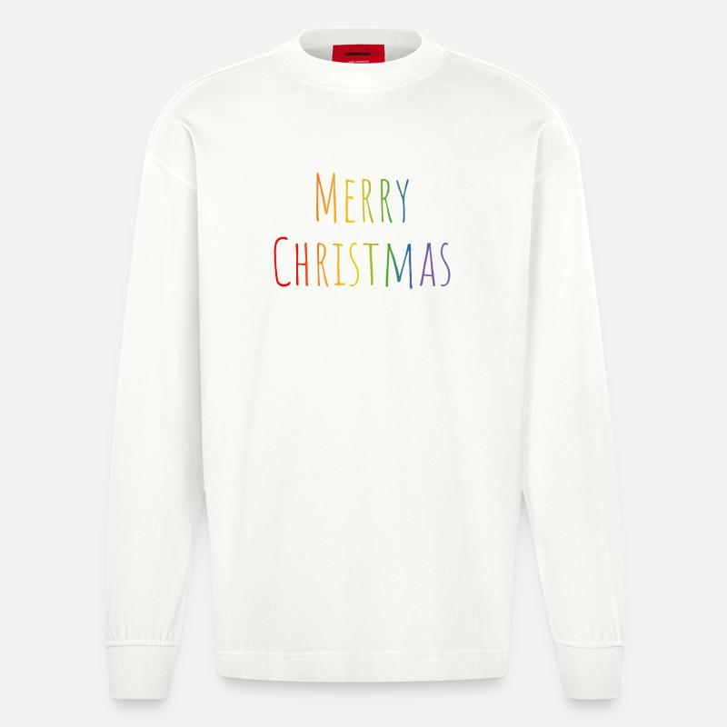 Merry Christmas regenbogen - Heavyweight Oversized Organic Langarmshirt Made in EU - OFF WHITE