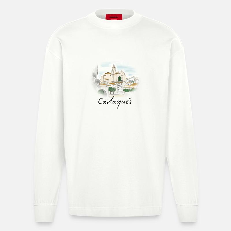 Cadaqués Aquarell - Heavyweight Oversized Organic Langarmshirt Made in EU - OFF WHITE