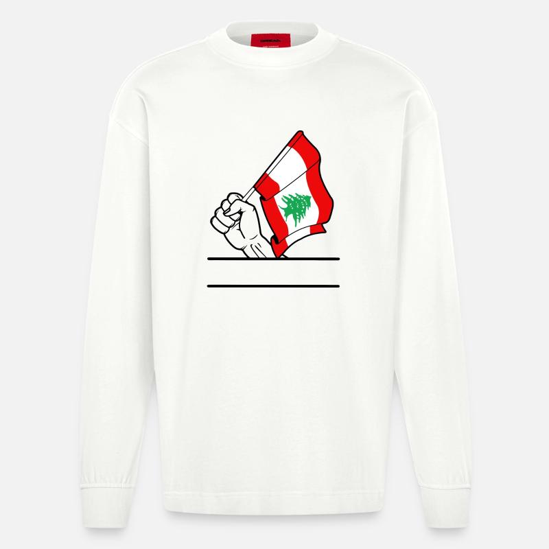 Flagge Libanon transparenter Fausttextraum - Heavyweight Oversized Organic Langarmshirt Made in EU - OFF WHITE
