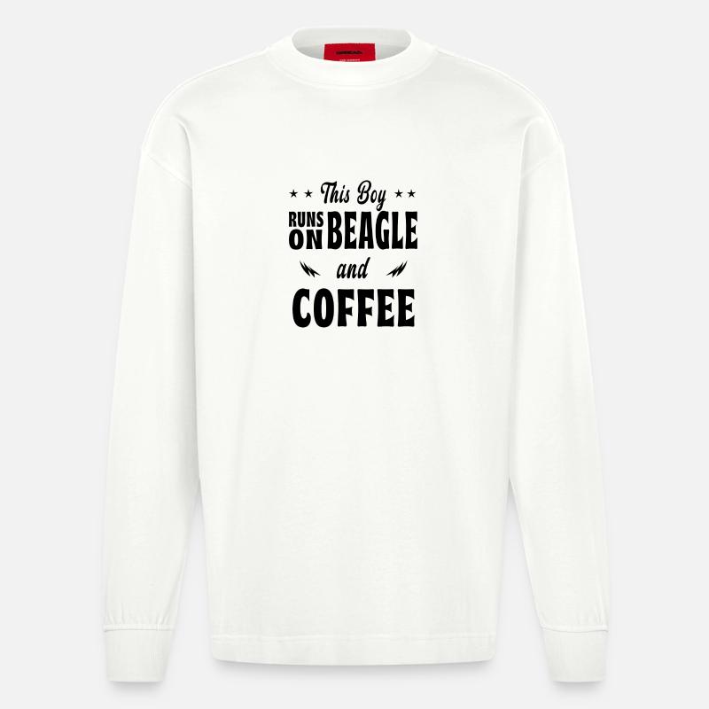 Dieser Junge Beagle Kaffee Design - Heavyweight Oversized Organic Langarmshirt Made in EU - OFF WHITE
