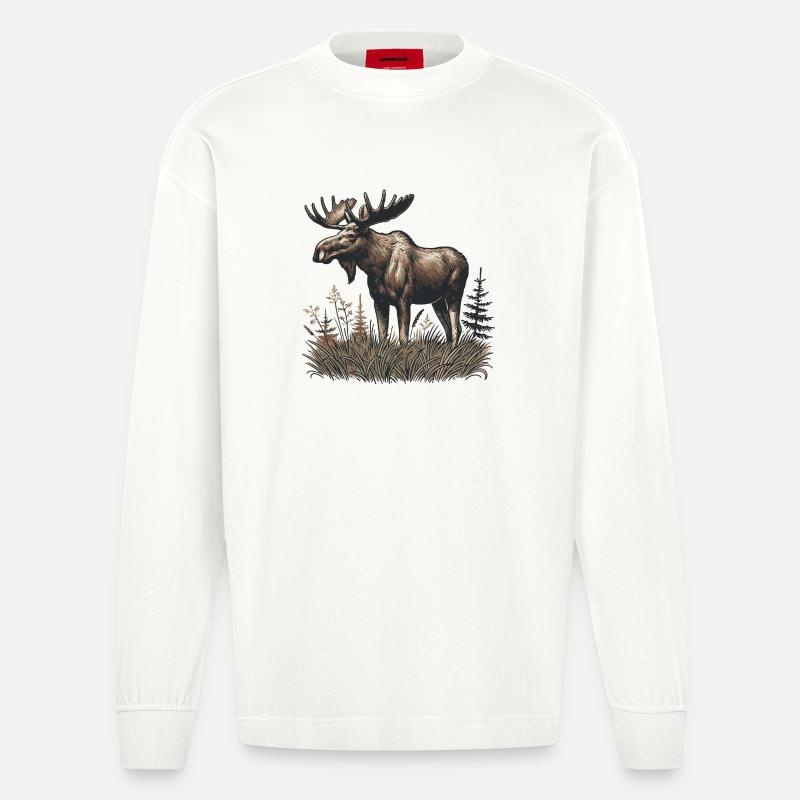 Elch - Heavyweight Oversized Organic Langarmshirt Made in EU - OFF WHITE