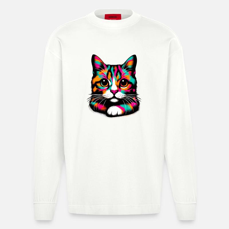 Katze - Heavyweight Oversized Organic Langarmshirt Made in EU - OFF WHITE