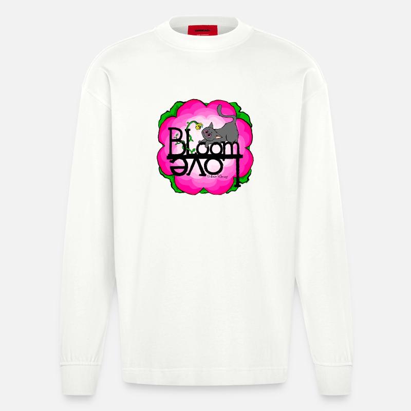 Frühling-Katze Spring Love - Heavyweight Oversized Organic Langarmshirt Made in EU - OFF WHITE