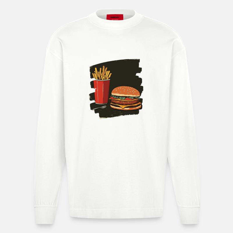 Burger und Fritten Retro - Heavyweight Oversized Organic Langarmshirt Made in EU - OFF WHITE