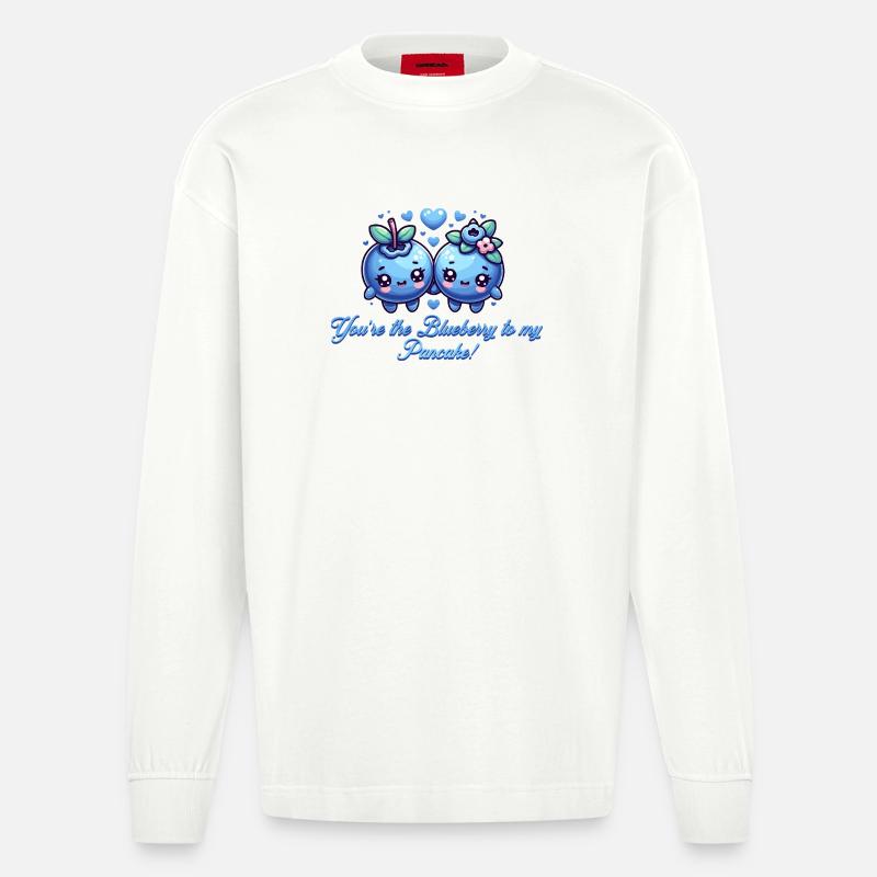 Design mignon avec des myrtilles - Manches longues bio épais oversize fabriqué en UE - OFF WHITE