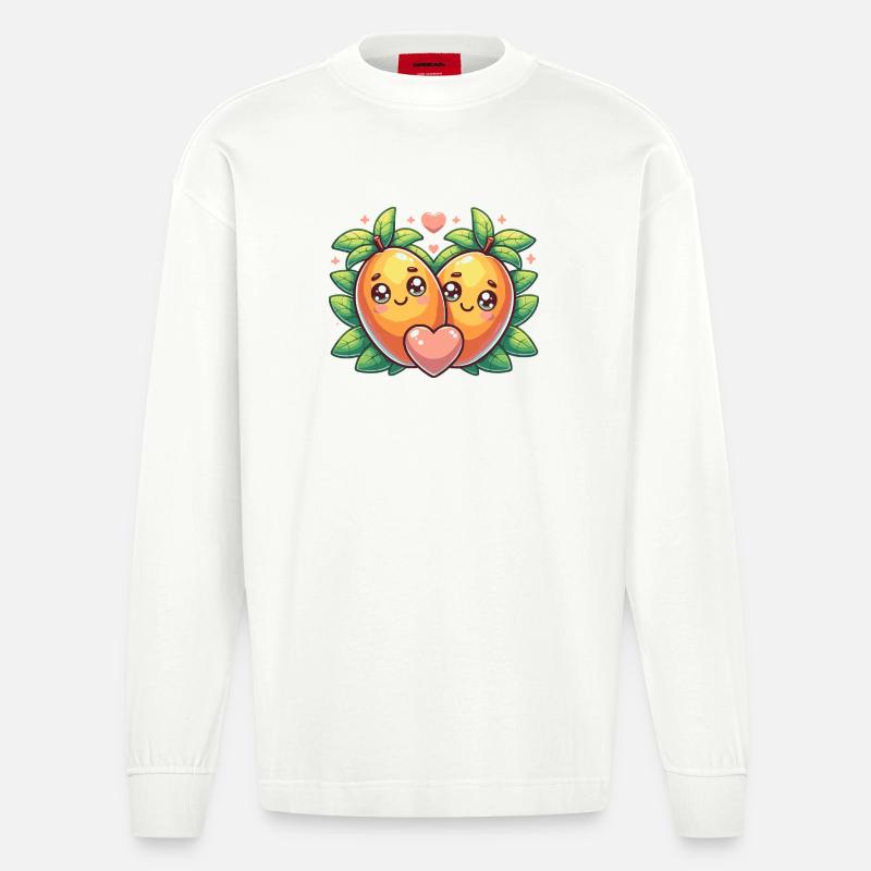 Süßes Mango Design - Paar Geschenk - Heavyweight Oversized Organic Langarmshirt Made in EU - OFF WHITE
