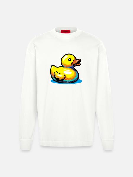 Duckling Duck Duck Duck - Heavyweight Oversized Organic Longsleeve Shirt Made in EU - OFF WHITE
