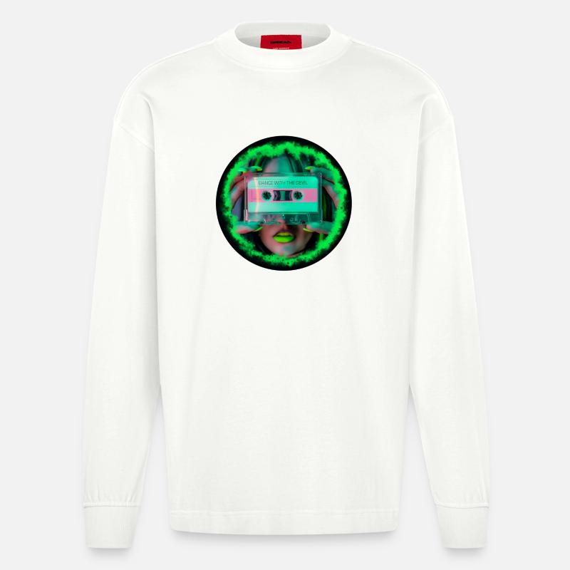 Dance with the Devil V2 - Heavyweight Oversized Organic Langarmshirt Made in EU - OFF WHITE